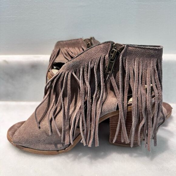 Steve Madden Womens Fringe Leather VINTAGE Y2K Rock-It Booties Taupe Size 7.5M - Picture 3 of 7